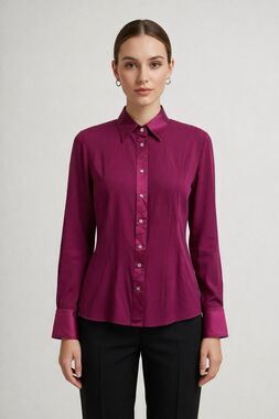 VTG Escada Silk  Button up Long Sleeve Blouse Women Sz 14/ GS 44 Fuschia Cuffed